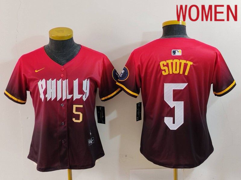 Women Philadelphia Phillies #5 Stott Red City Edition 2024 Nike MLB Jersey style 3->women mlb jersey->Women Jersey